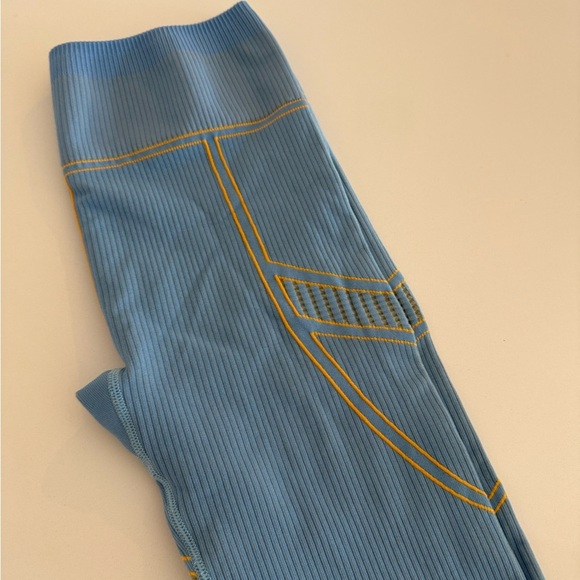 Fabletics Blue Leggings with Yellow Accents - Picture 4 of 9